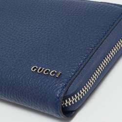 Gucci Navy Blue Leather Zip Continental Wallet