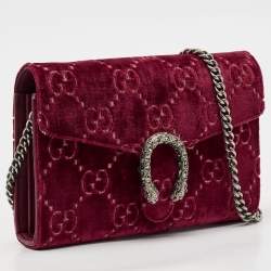 Pre Owned Gucci Red GG Velvet Mini Dionysus Wallet On Chain