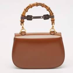 Gucci Brown Leather Small Bamboo 1947 Top Handle Bag