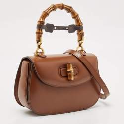 Gucci Brown Leather Small Bamboo 1947 Top Handle Bag