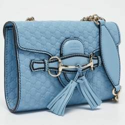 Pre Owned Gucci Light Blue MIcroguccissima Leather Mini Emily Chain Shoulder Bag