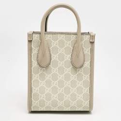 Pre Owned Gucci Beige GG Supreme Canvas and Leather Mini Interlocking G Tote