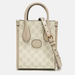 Pre Owned Gucci Beige GG Supreme Canvas and Leather Mini Interlocking G Tote