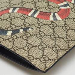 Pre Owned Gucci Beige/Black GG Supreme Canvas Kingsnake Print Pouch Clutch