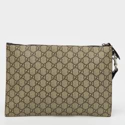 Pre Owned Gucci Beige/Black GG Supreme Canvas Kingsnake Print Pouch Clutch