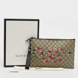Pre Owned Gucci Beige/Black GG Supreme Canvas Kingsnake Print Pouch Clutch