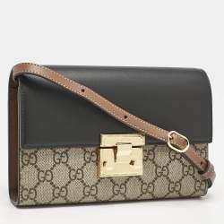 Gucci Tricolor GG Supreme Canvas and Leather Padlock Clutch On Strap