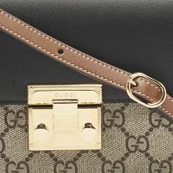 Gucci Tricolor GG Supreme Canvas and Leather Padlock Clutch On Strap