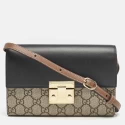 Gucci Tricolor GG Supreme Canvas and Leather Padlock Clutch On Strap