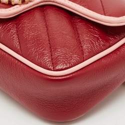 Gucci Red/Pink Matelassé Leather Super Mini GG Marmont Torchon Shoulder Bag