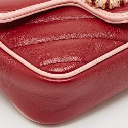 Gucci Red/Pink Matelassé Leather Super Mini GG Marmont Torchon Shoulder Bag