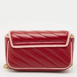 Gucci Red/Pink Matelassé Leather Super Mini GG Marmont Torchon Shoulder Bag