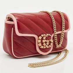 Gucci Red/Pink Matelassé Leather Super Mini GG Marmont Torchon Shoulder Bag