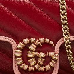 Gucci Red/Pink Matelassé Leather Super Mini GG Marmont Torchon Shoulder Bag