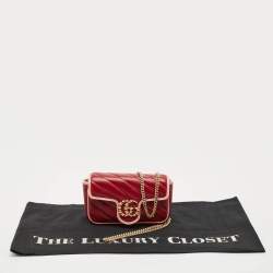 Gucci Red/Pink Matelassé Leather Super Mini GG Marmont Torchon Shoulder Bag