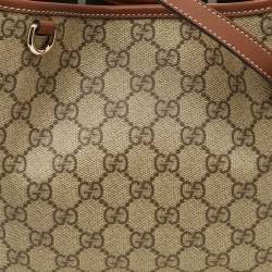 Pre Owned Gucci Beige/Brown GG Supreme Canvas and Leather GG Emblem Small Bucket Bag