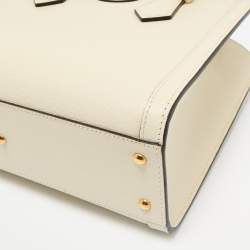 Pre Owned Gucci Off White Leather Small Bamboo Diana Tote