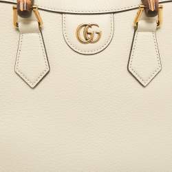 Pre Owned Gucci Off White Leather Small Bamboo Diana Tote