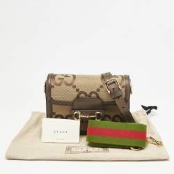 Gucci Brown/Beige Jumbo GG Canvas and Leather Mini Horsebit 1955 Shoulder Bag