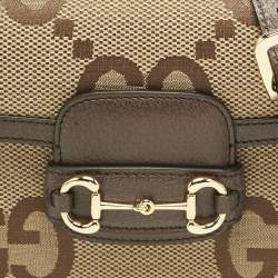 Gucci Brown/Beige Jumbo GG Canvas and Leather Mini Horsebit 1955 Shoulder Bag