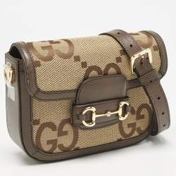Gucci Brown/Beige Jumbo GG Canvas and Leather Mini Horsebit 1955 Shoulder Bag