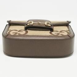 Gucci Brown/Beige Jumbo GG Canvas and Leather Mini Horsebit 1955 Shoulder Bag