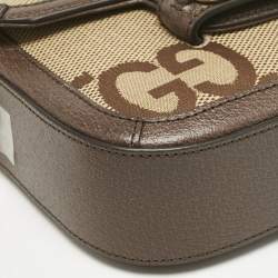 Gucci Brown/Beige Jumbo GG Canvas and Leather Mini Horsebit 1955 Shoulder Bag