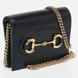 Gucci Black Leather Horsebit 1955 Wallet On Chain