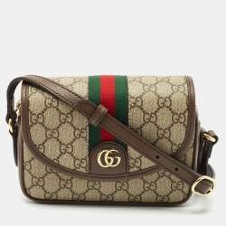 Gucci Brown/Beige GG Supreme Canvas and Leather Ophidia Flap Crossbody Bag