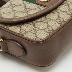 Gucci Brown/Beige GG Supreme Canvas and Leather Ophidia Flap Crossbody Bag