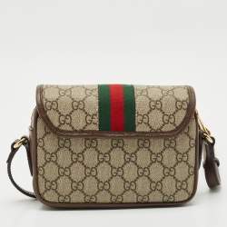 Gucci Brown/Beige GG Supreme Canvas and Leather Ophidia Flap Crossbody Bag