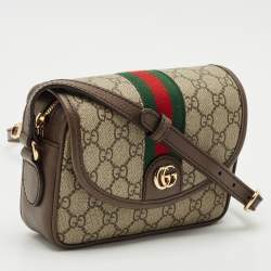 Gucci Brown/Beige GG Supreme Canvas and Leather Ophidia Flap Crossbody Bag