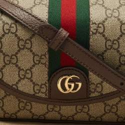 Gucci Brown/Beige GG Supreme Canvas and Leather Ophidia Flap Crossbody Bag