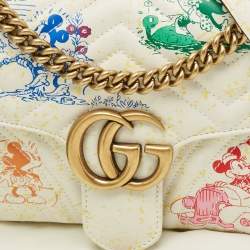 Gucci x Disney Multicolor Matelassé Leather Mickey Minnie Mouse Medium GG Marmont Shoulder Bag