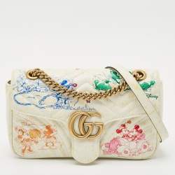 Gucci x Disney Multicolor Matelassé Leather Mickey Minnie Mouse Medium GG Marmont Shoulder Bag