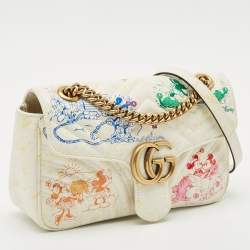 Gucci x Disney Multicolor Matelassé Leather Mickey Minnie Mouse Medium GG Marmont Shoulder Bag