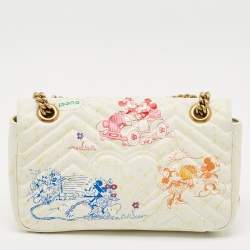 Gucci x Disney Multicolor Matelassé Leather Mickey Minnie Mouse Medium GG Marmont Shoulder Bag