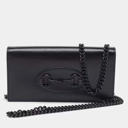 Gucci Black Leather Horsebit 1955 Wallet on Chain
