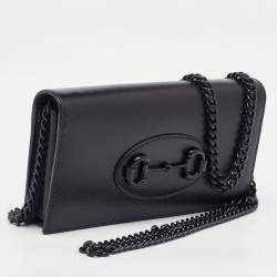Gucci Black Leather Horsebit 1955 Wallet on Chain