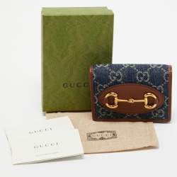 Gucci Blue/Brown GG Denim and Leather Horsebit 1955 Card Case