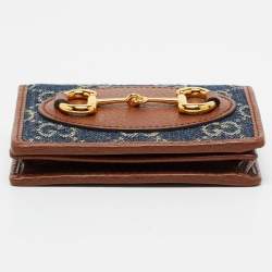 Gucci Blue/Brown GG Denim and Leather Horsebit 1955 Card Case