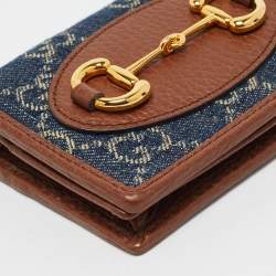 Gucci Blue/Brown GG Denim and Leather Horsebit 1955 Card Case