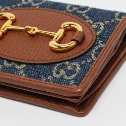 Gucci Blue/Brown GG Denim and Leather Horsebit 1955 Card Case