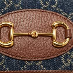 Gucci Blue/Brown GG Denim and Leather Horsebit 1955 Card Case