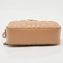 Pre Owned Gucci Beige Matelassé Aria Leather Small GG Marmont Camera Bag