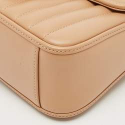 Gucci Beige Matelassé Aria Leather Mini GG Marmont Top Handle Bag
