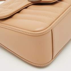 Gucci Beige Matelassé Aria Leather Mini GG Marmont Top Handle Bag