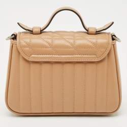 Gucci Beige Matelassé Aria Leather Mini GG Marmont Top Handle Bag