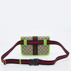 Gucci Neon Green/Beige GG Supreme Canvas Small Ophidia Belt Bag