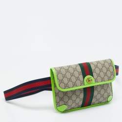 Gucci Neon Green/Beige GG Supreme Canvas Small Ophidia Belt Bag